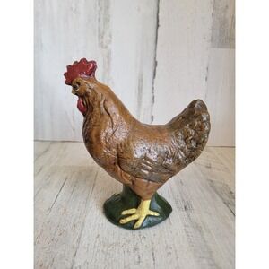 Vintage brown chicken hen farm home decor figure unique rooster bird faux